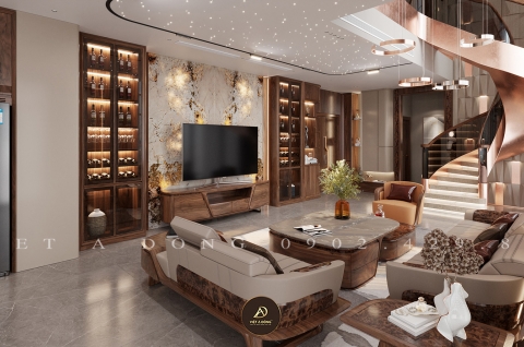 Thiết kế - Thi công nội thất biệt thự gỗ óc chó tại Golden Palace - Chị Nhung